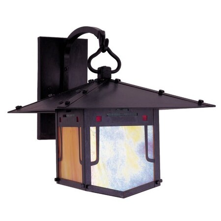 Arroyo Craftsman 9" Pagoda Wall Bracket, Antique Copper, Green-Red-Gold White Iridescent Combination Glass PDB-9GRC-AC